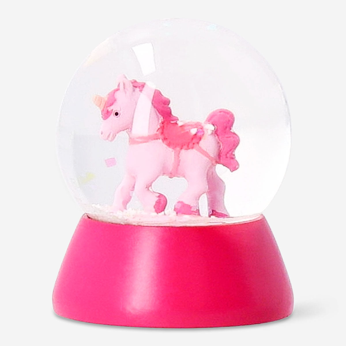 Small unicorn snow globe, 5 cm, featuring a colorful unicorn figure inside a glass globe, perfect for home decor.