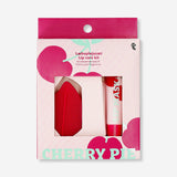 Flying Tiger Copenhagen cherry pie lip care kit with moisturizing lip balm and gloss in a colorful personal care set.