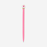 Pink Flying Tiger Copenhagen office ballpoint pen with a flower globe topper, featuring a sleek design and vibrant color.