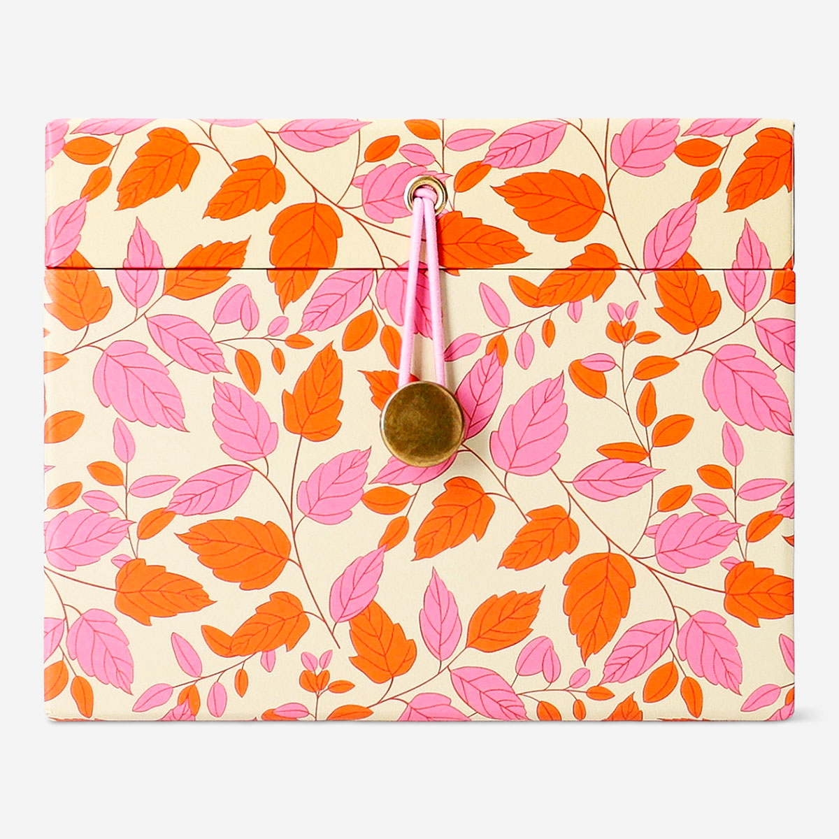 Storage box with autumn leaves design from Flying Tiger Copenhagen, 15x15 cm, home organization container with colorful leaf pattern.
