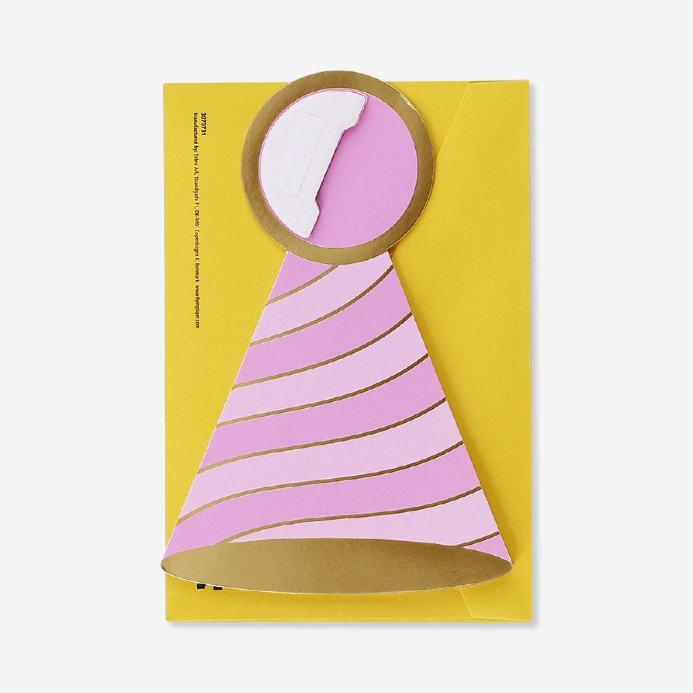 Office greetings card featuring a honeycomb festive hat design by Flying Tiger Copenhagen, with colorful holiday-themed illustrations.