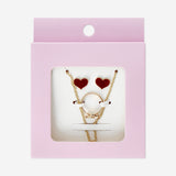 Gold jewellery set with red hearts - 3 pcs