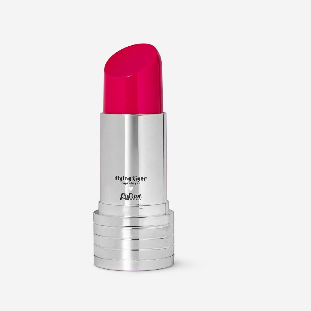 Flying Tiger Copenhagen cozy lamp shaped like a lipstick from the RuPaul's Drag Race collaboration, perfect for home decor.