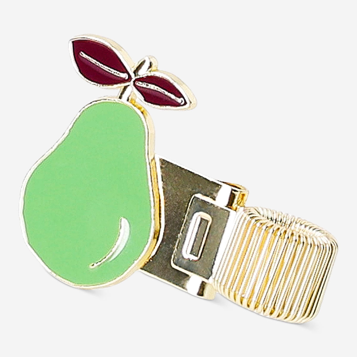 Gold office pen loop with pear-shaped decoration by Flying Tiger Copenhagen, designed to hold a pen securely on notebooks or planners.