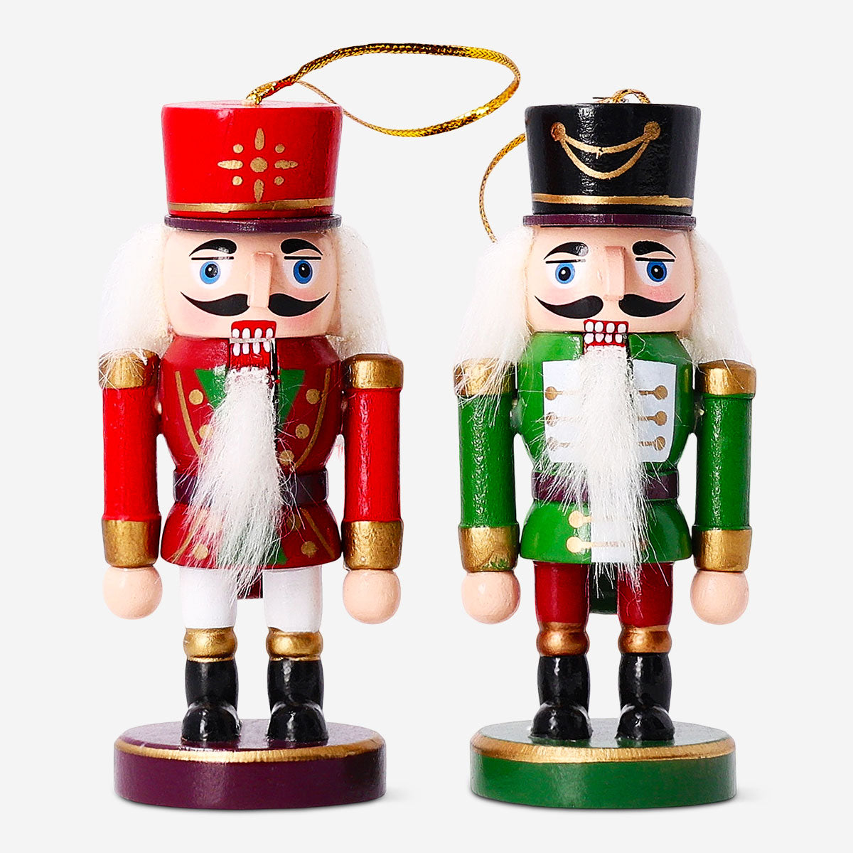 Two decorative hanging nutcrackers for home decor, featuring colorful designs, by Flying Tiger Copenhagen.