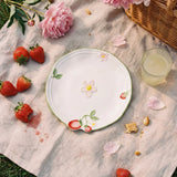 20cm ceramic kitchen plate with embossed strawberry design by Flying Tiger Copenhagen, showcasing detailed fruit pattern on white background.