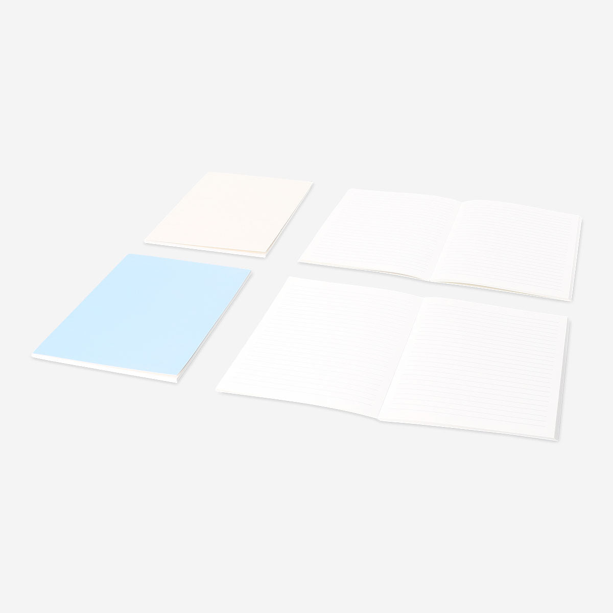 Set of four Flying Tiger Copenhagen A5 solid color notebooks for office or note-taking, with colorful covers and smooth pages.