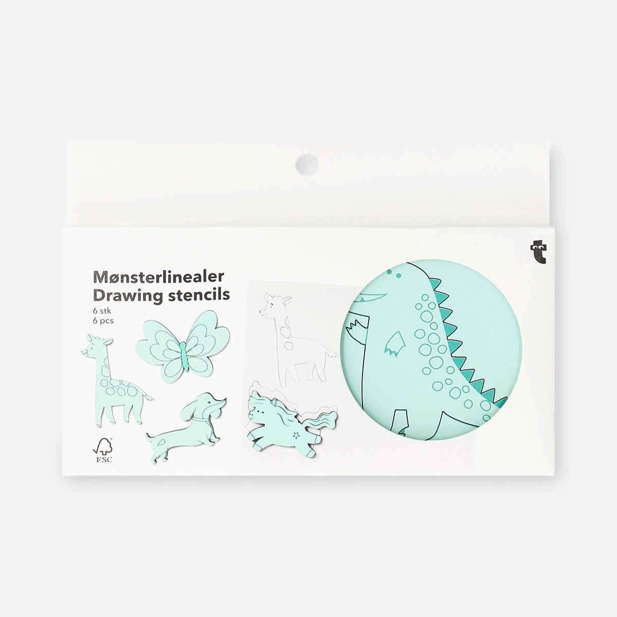 Set of six wooden animal drawing stencils for hobbies, featuring various animal designs, by Flying Tiger Copenhagen.