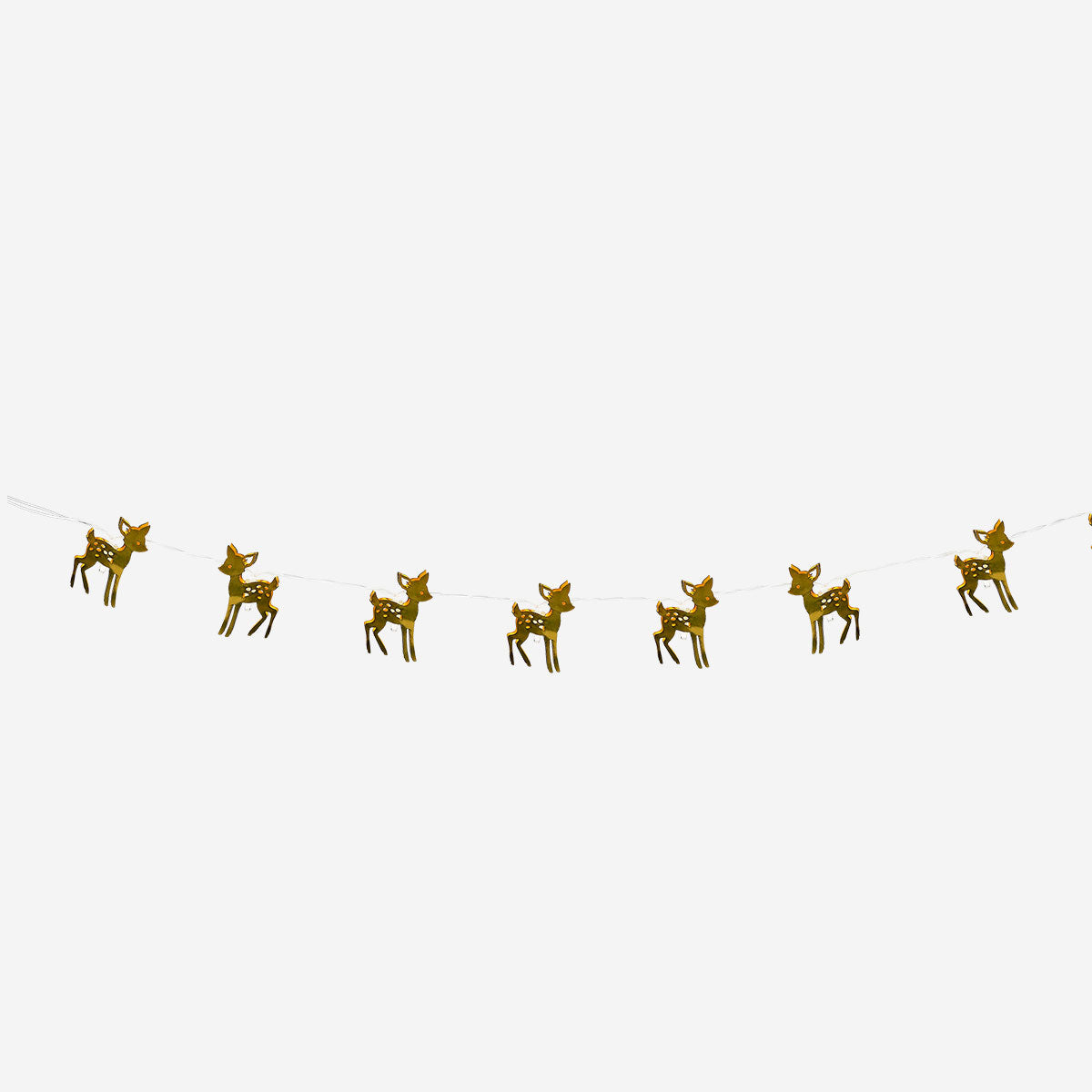 Gold reindeer string lights for home decoration by Flying Tiger Copenhagen, featuring festive reindeer-shaped LED lights.