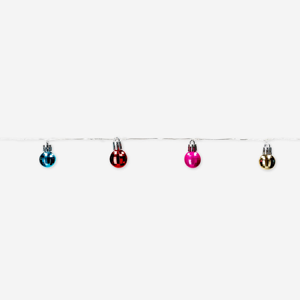 Colorful string lights with multi-colored baubles for home decoration, by Flying Tiger Copenhagen.