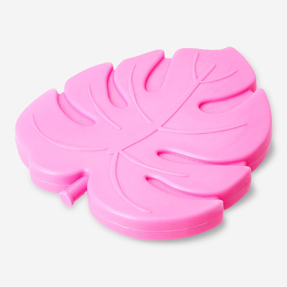 Pink leaf-shaped ice block for home use, designed by Flying Tiger Copenhagen, shown in a clear image.