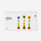 Set of three Flying Tiger Copenhagen food picks with colorful paper fans and tassels, perfect for party appetizers and snacks.