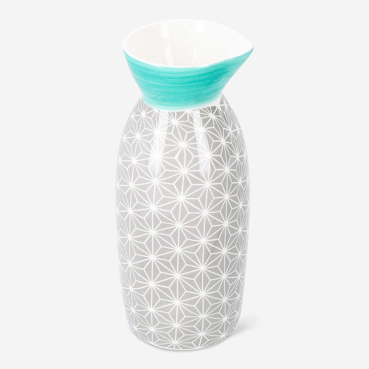 Flying Tiger Copenhagen CL geometric print sake jug and cup set, featuring modern design and colorful geometric patterns.