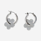 Hanging earrings - Silver flower hoops
