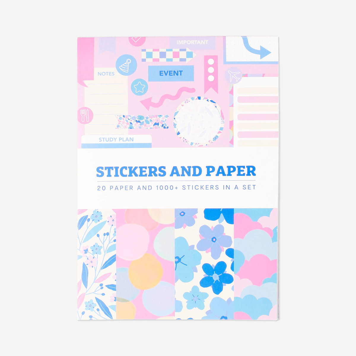 Decorative office paper with colorful stickers from Flying Tiger Copenhagen, featuring fun patterns and creative designs.