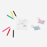 Colorful DIY keyrings made with shrink plastic from Flying Tiger Copenhagen, showcasing creative hobby craft designs.