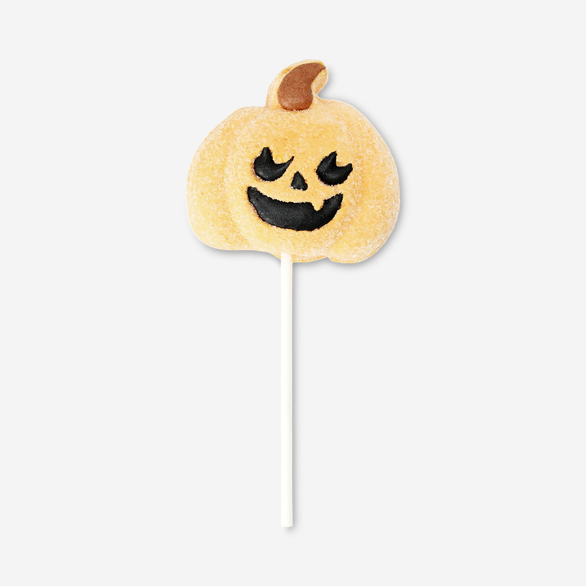 Pumpkin-flavored marshmallow on a stick from Flying Tiger Copenhagen, displayed with a festive autumn theme.