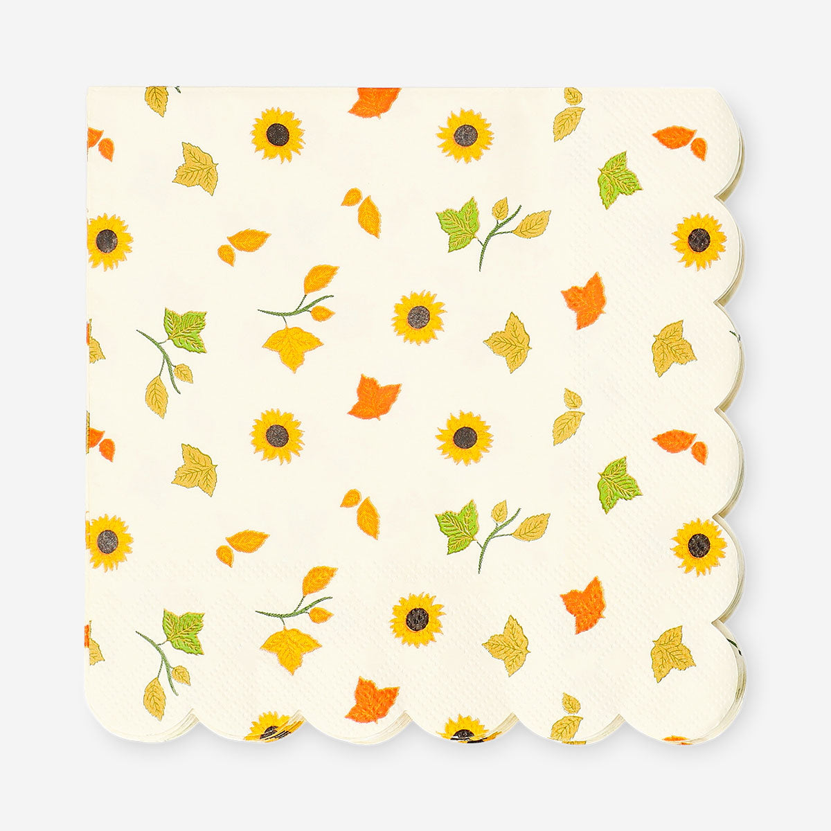 Autumn print paper napkins with scalloped edges, 16-piece party set by Flying Tiger Copenhagen, featuring fall-themed design.