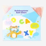 Colorful Flying Tiger Copenhagen bath letters A to Z toy set shown in a playful arrangement for children.