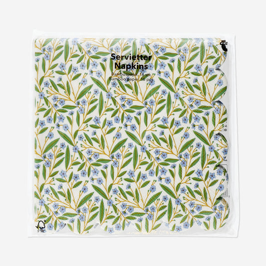 Napkins with small green flowers - 16 pcs
