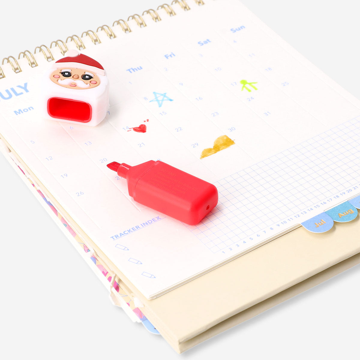 Set of four Christmas-themed highlighters from Flying Tiger Copenhagen with festive colors and holiday designs for office use.
