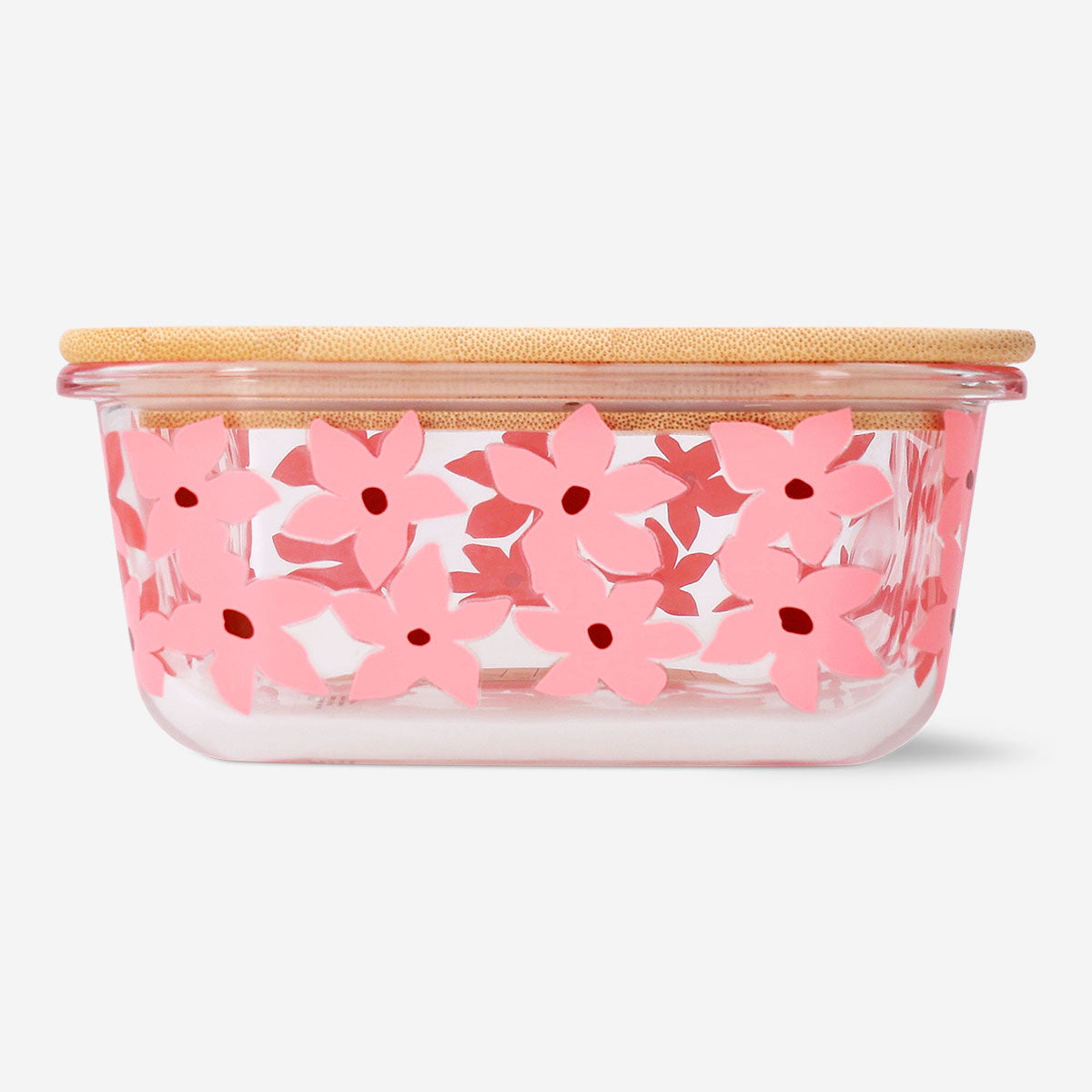 Glass food container with floral design, 20 cm, from Flying Tiger Copenhagen, suitable for kitchen storage and food preservation.