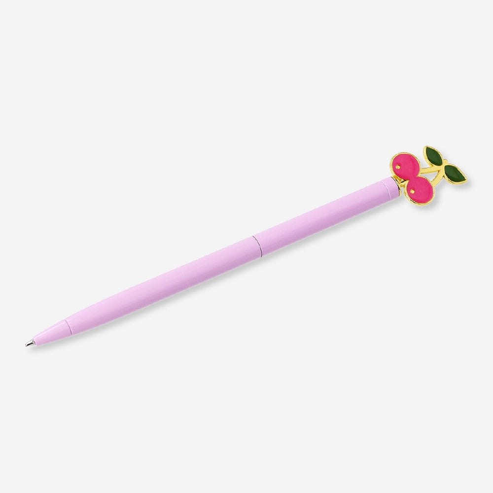 Black ink ballpoint pen with cherry design by Flying Tiger Copenhagen for office use, featuring a sleek, modern look.
