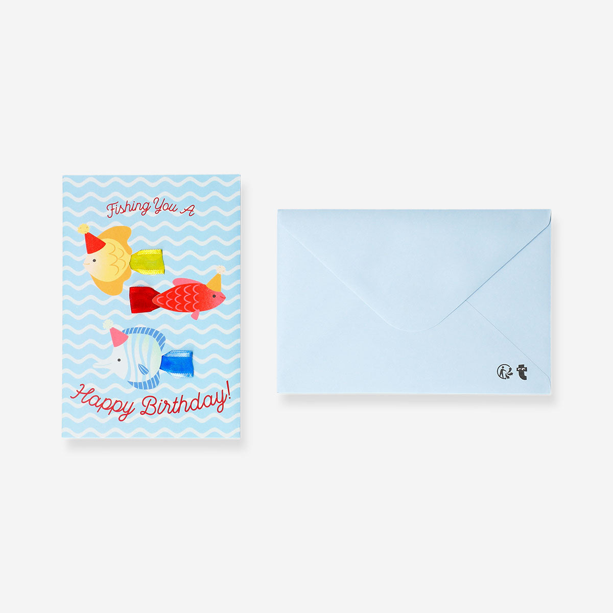 Colorful Flying Tiger Copenhagen birthday fish office greeting card featuring playful fish illustrations on a cheerful background.