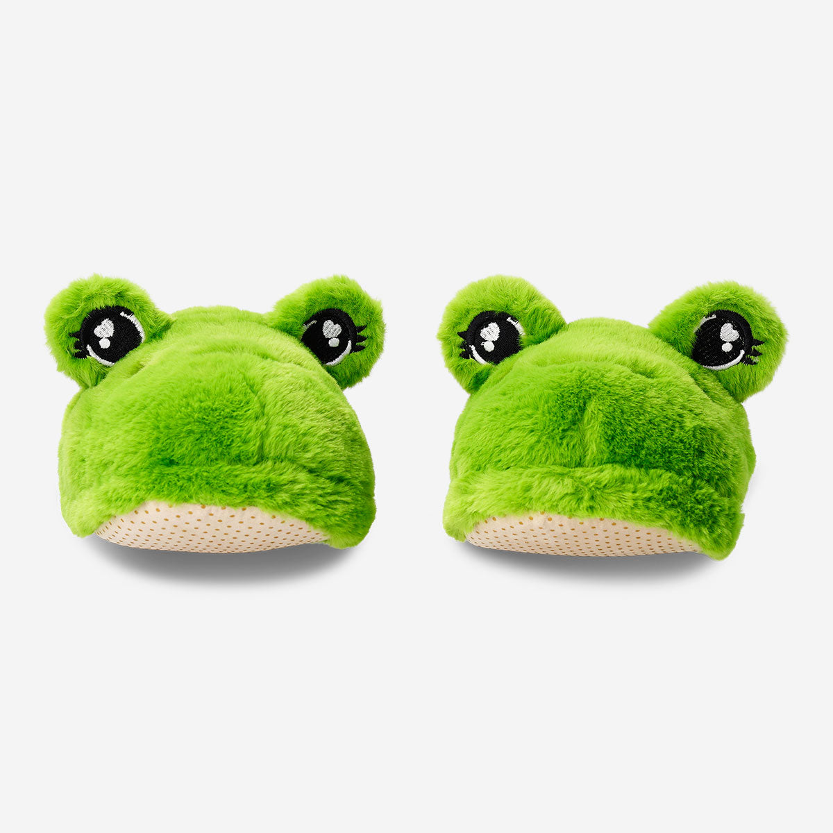 Flying Tiger Copenhagen frog slippers in size 38/39, soft textile footwear with playful frog design on a white background.