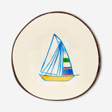 Hand-painted coconut bowl with boat motif, 13 cm, from Flying Tiger Copenhagen, showcasing a colorful, detailed design ideal for home decor.