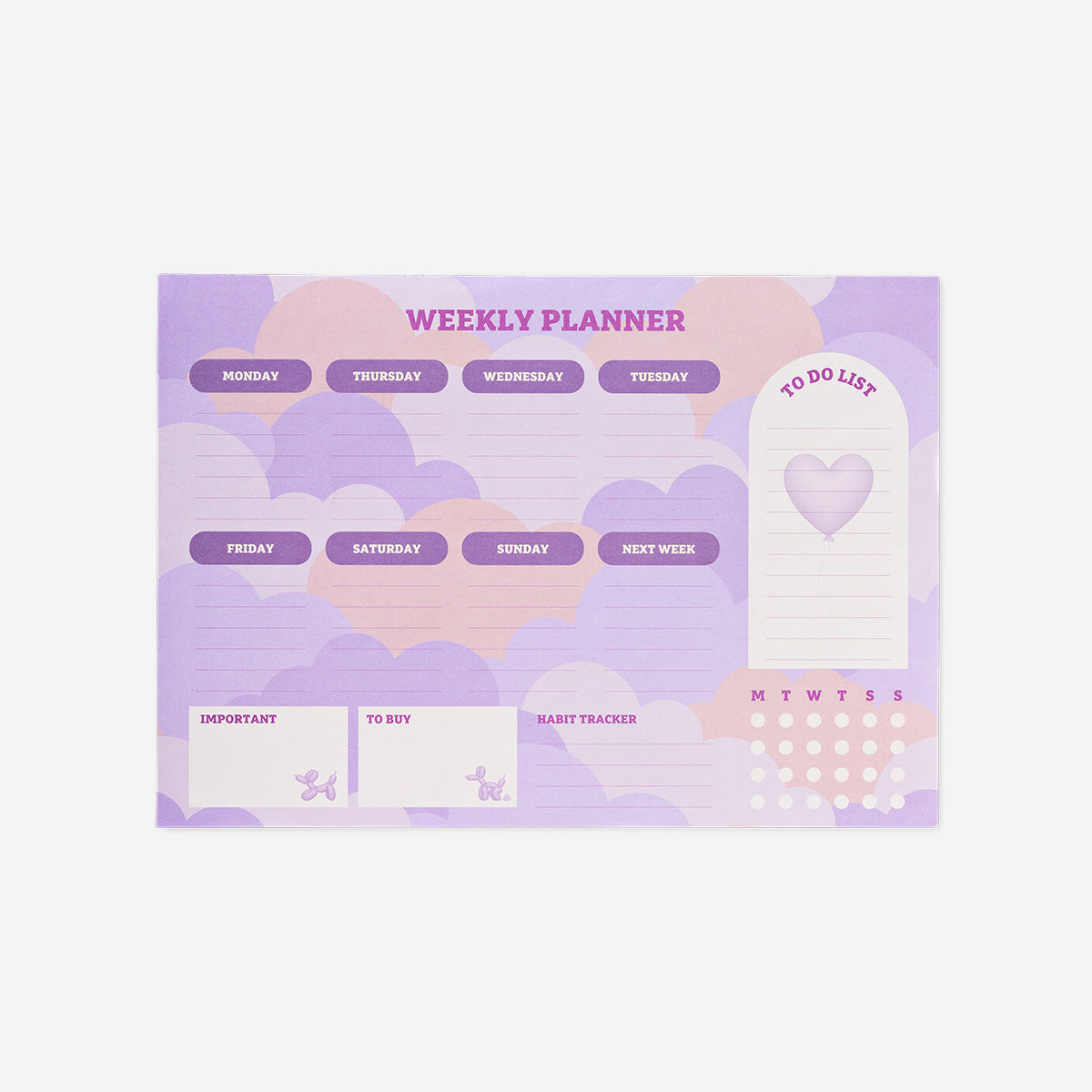Purple weekly planner with goals