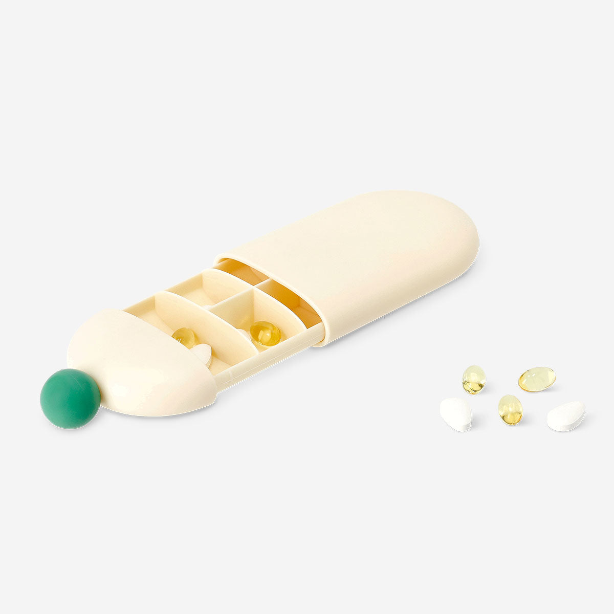 Flying Tiger Copenhagen pill organizer with slide mechanism, compact leisure storage for daily medication or supplements.