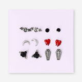 Set of six Gothic textile stud earrings with intricate designs, featuring dark, gothic-inspired patterns in a stylish collection.