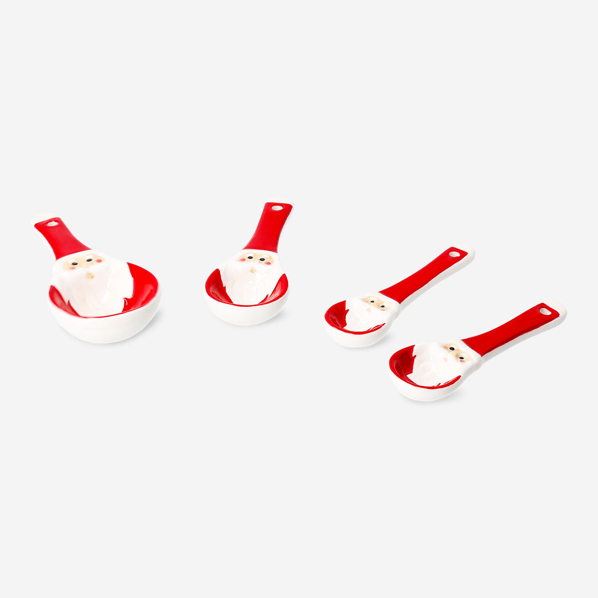 Set of four ceramic Santa measuring spoons from Flying Tiger Copenhagen, ideal for kitchen baking and cooking.