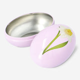 Pink metal Easter egg with daffodil - 12 cm