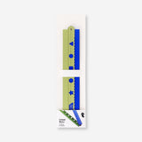 Foldable metal ruler with stencils from Flying Tiger Copenhagen, featuring measurement markings and various stencil designs for office use.