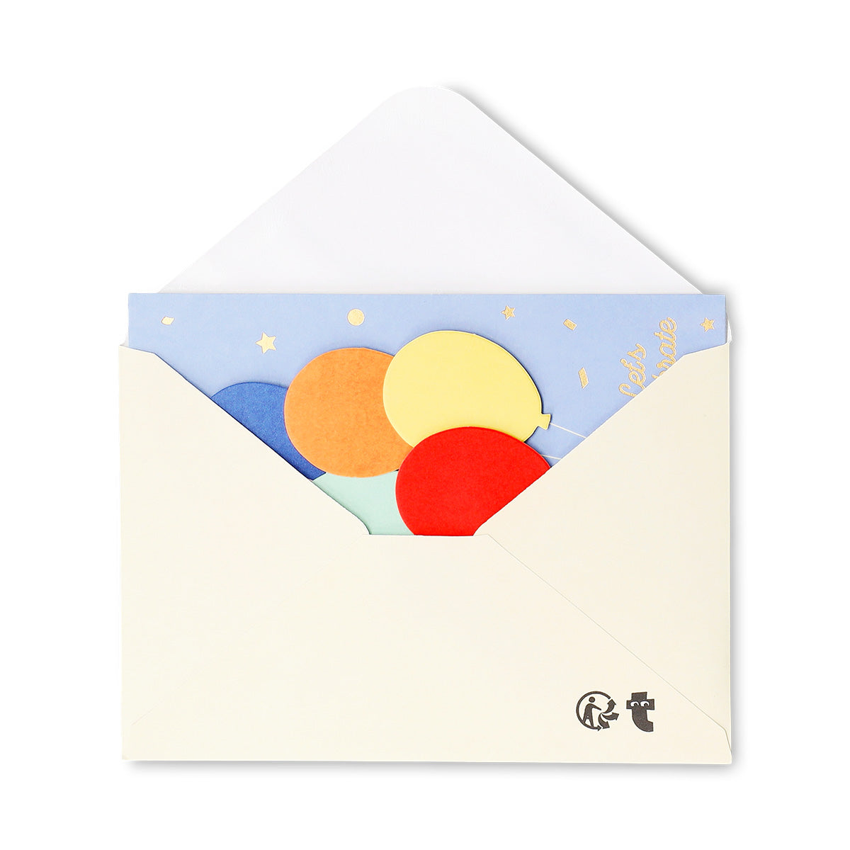 Office greeting card with colorful balloon illustrations by Flying Tiger Copenhagen, suitable for celebrations and special occasions.