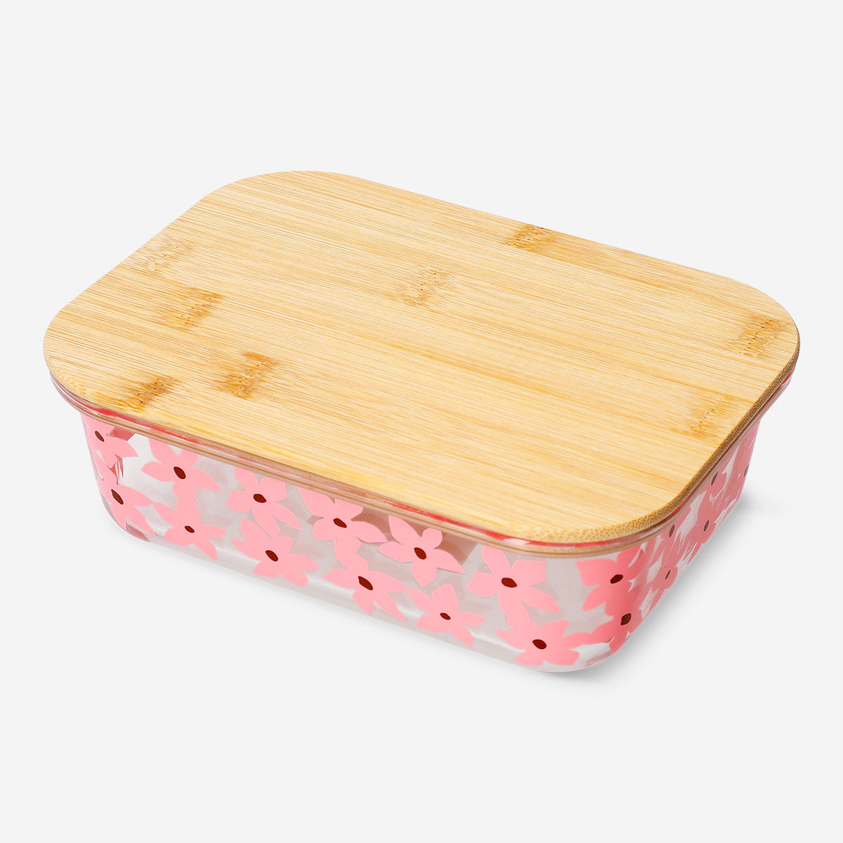 Glass food container with floral design, 20 cm, from Flying Tiger Copenhagen, ideal for kitchen storage and food presentation.