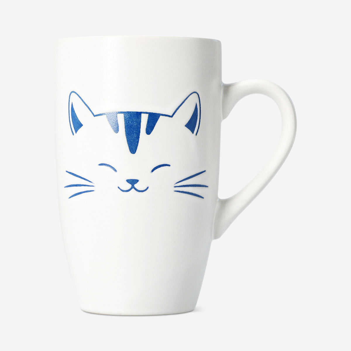 White ceramic cat mug with handle, 400 ml capacity, from Flying Tiger Copenhagen, suitable for hot beverages in kitchen settings.