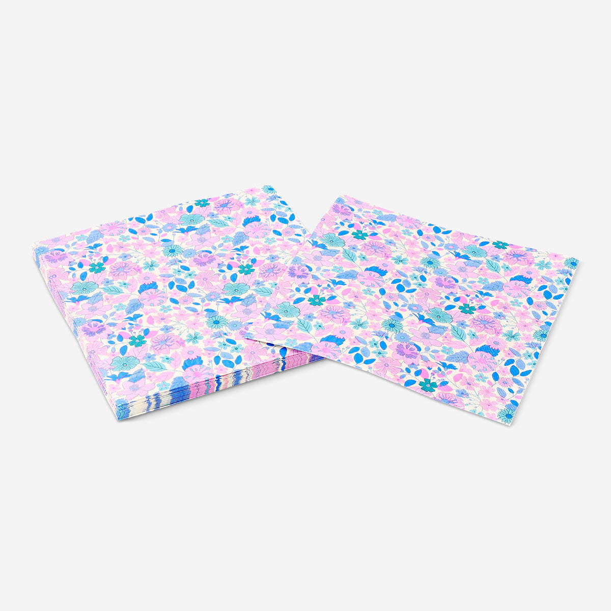 Flying Tiger Copenhagen floral party napkins with blue and pink flowers, 16-piece set, perfect for celebrations and gatherings.