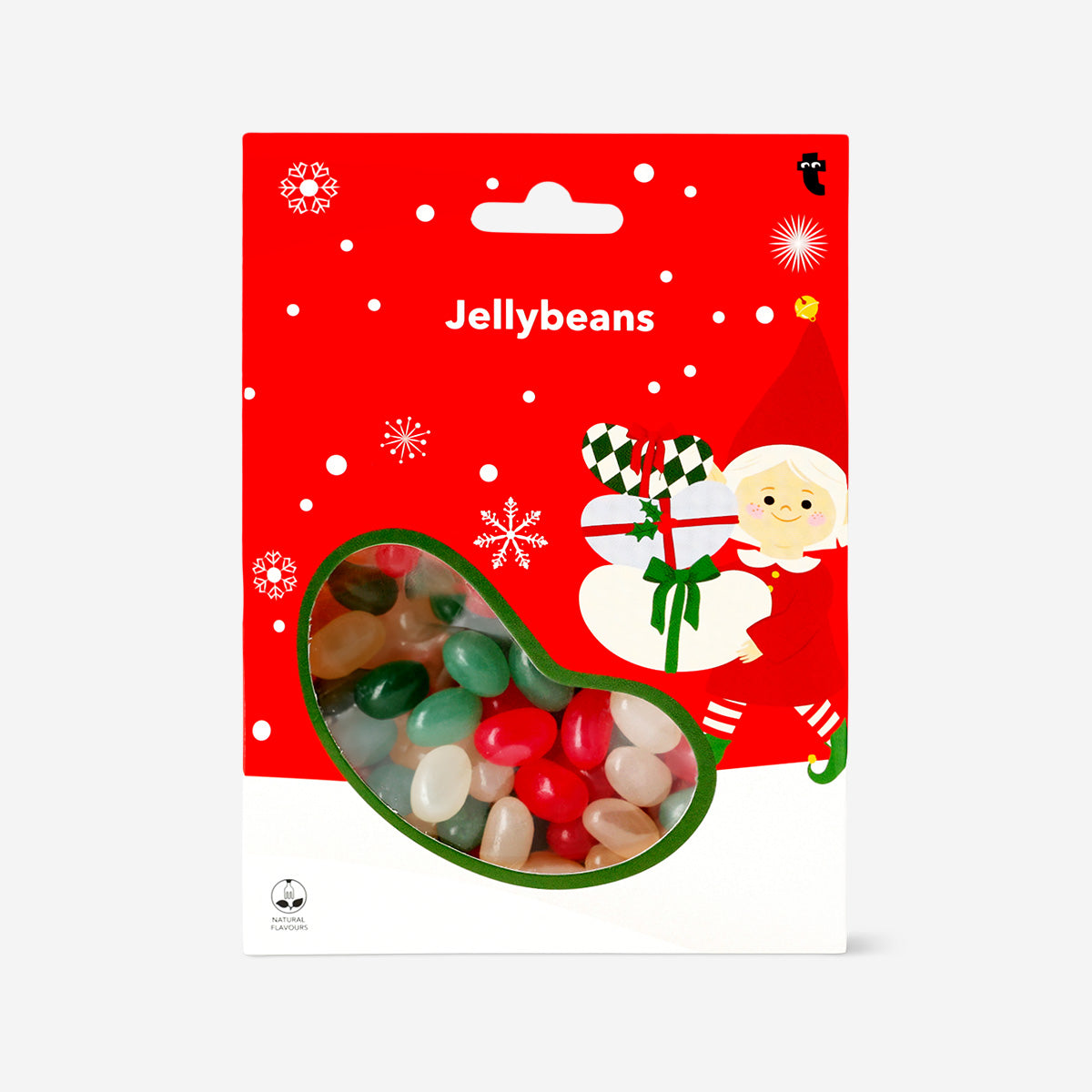 Colorful Christmas jelly bean mix from Flying Tiger Copenhagen featuring assorted fruity candies in festive packaging.