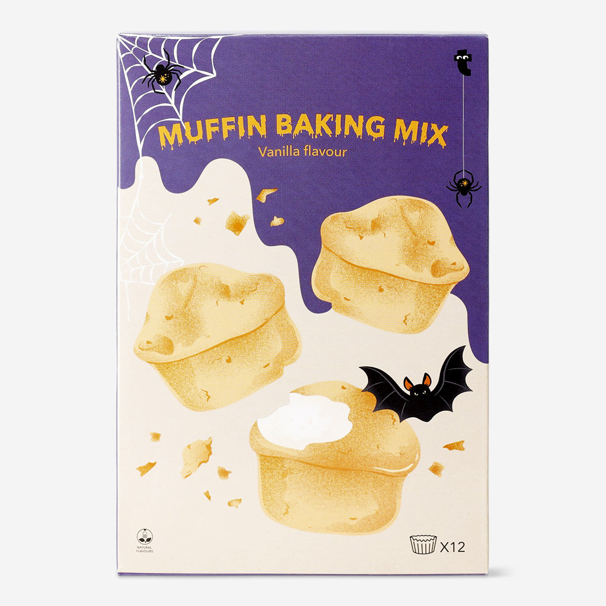 Halloween cupcake baking mix from Flying Tiger Copenhagen, featuring colorful ingredients and baking utensils for festive treats.