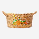 Woven basket with embroidered motif from Flying Tiger Copenhagen, measuring 21x41 cm, suitable for home storage or decor.