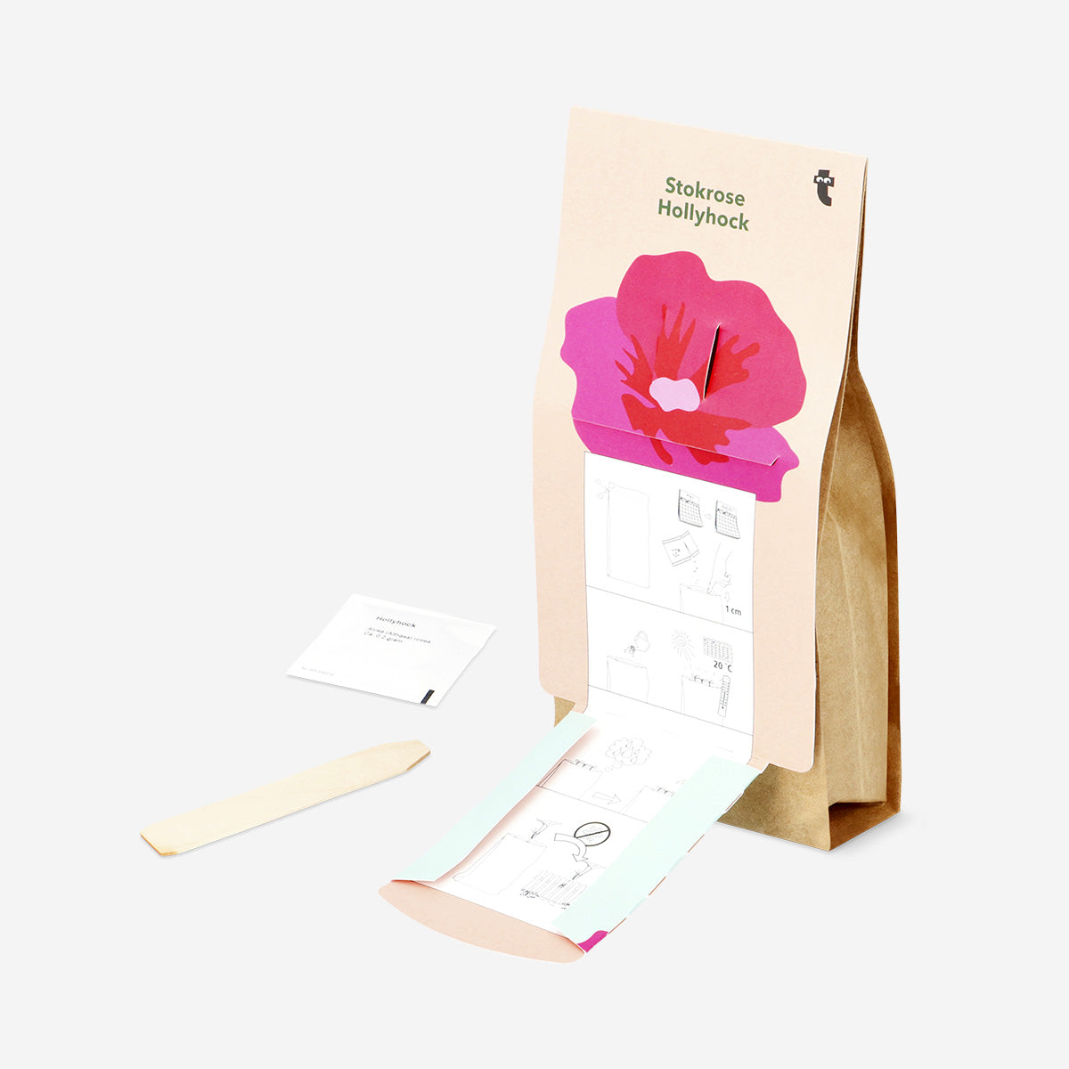 Flying Tiger Copenhagen Hollyhock grow kit for home gardening, featuring seed packets, soil, and planting tools in a compact kit.