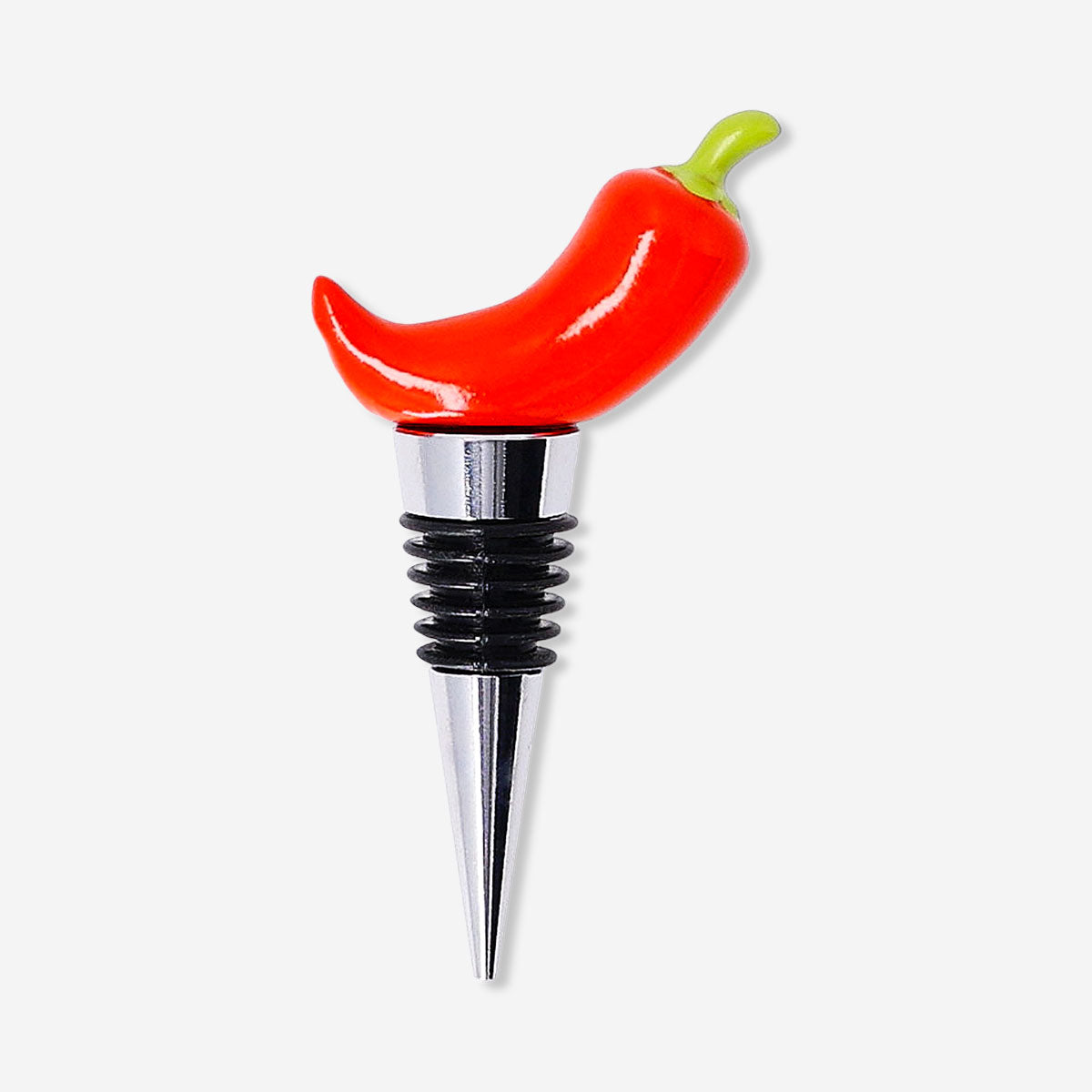 Flying Tiger Copenhagen wine stopper with a colorful chili decoration, perfect for sealing bottles in kitchen use.