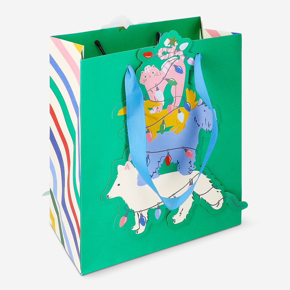 Office gift bag featuring colorful cats and dogs, 23x19 cm, by Flying Tiger Copenhagen, with playful animal illustrations.