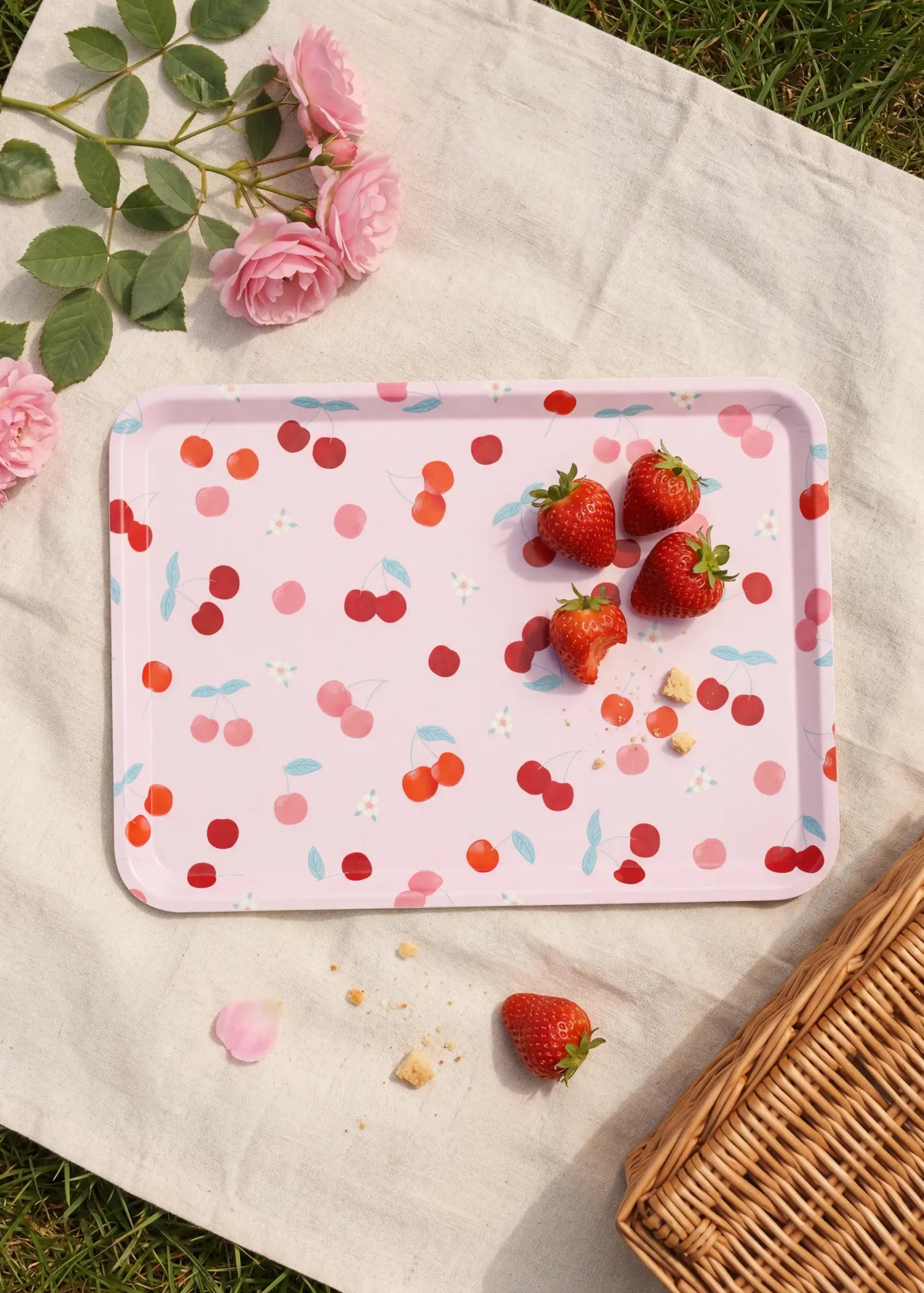Decorative home tray with berry print, 31 cm, by Flying Tiger Copenhagen, featuring a colorful fruit pattern on a ceramic surface.