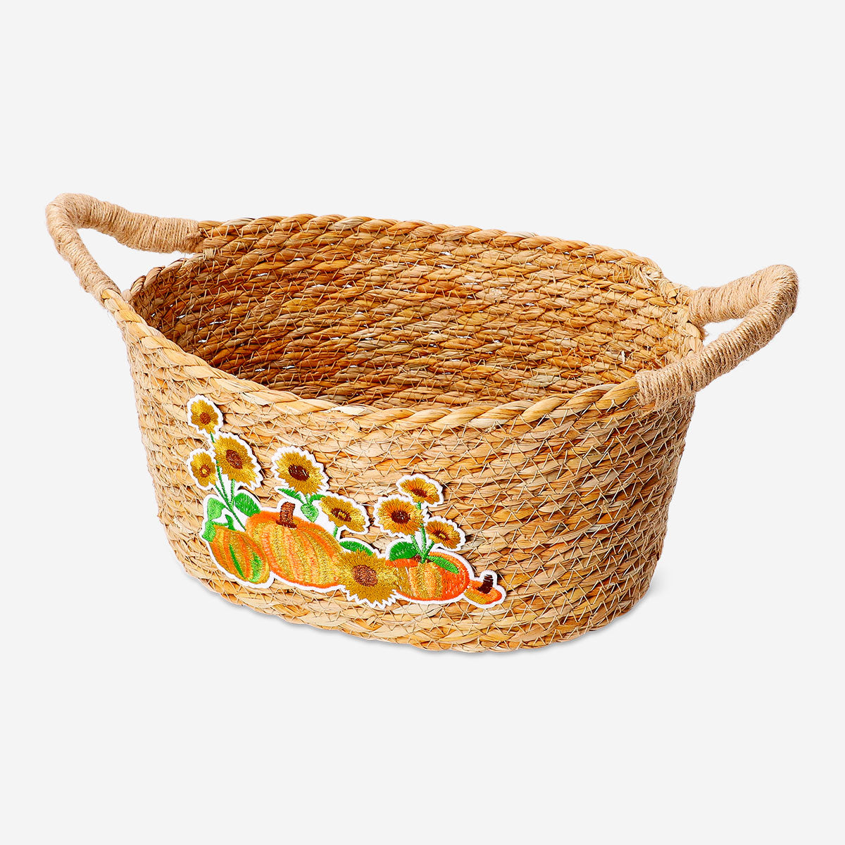 Woven basket with embroidered motif, 21x41 cm, from Flying Tiger Copenhagen, perfect for home storage or decor.