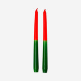 Pair of red and green dinner candles from Flying Tiger Copenhagen, ideal for home table decor, in a set of two.