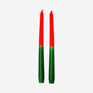 Pair of red and green dinner candles from Flying Tiger Copenhagen, ideal for home table decor, in a set of two.
